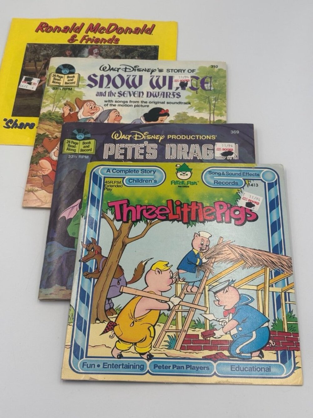 Vintage Walt Disney & Children's Read Along Book and Record Lot of 4 Pete's Drag